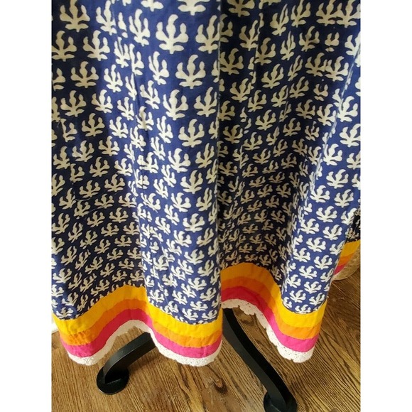 Indian Blue Floral Polyester V-Neck Long Sleeve Knee Length Dress Size Medium - Picture 5 of 11